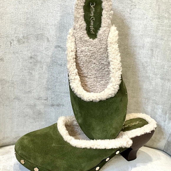 Free People Jeffrey Campbell Blakeney Mini Clog Faux Fur Olive Suede - Picture 2 of 7